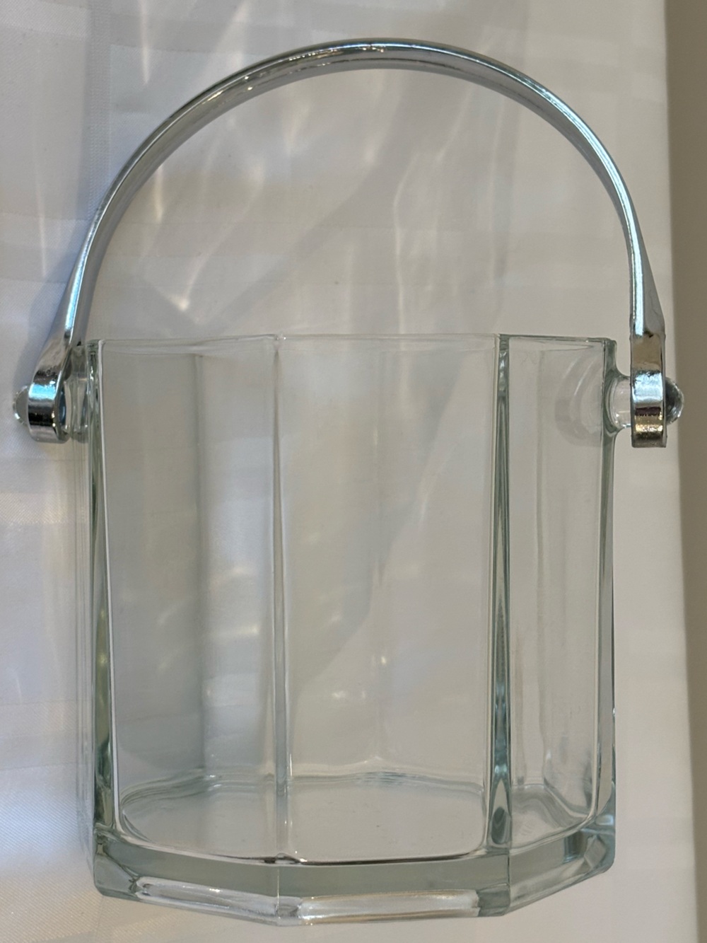 Vintage Clear Glass and Chrome Ice Bucket Mid Century Barware